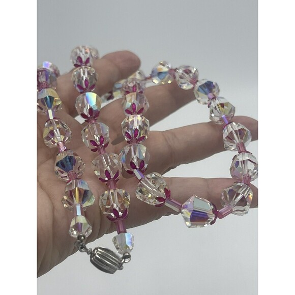 Vintage Vendome Aurora Borealis Crystal Fuschia Metal Necklace Earring Set Rare - Picture 8 of 15